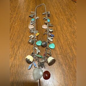 Vintage Silver Charm Necklace with Multicolor Accents